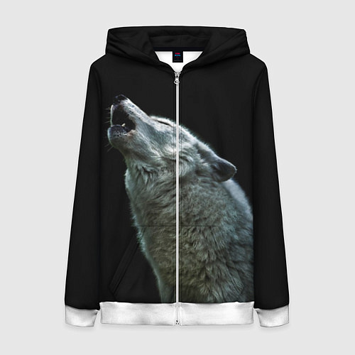 Женская толстовка на молнии Воющий волк / 3D-Белый – фото 1