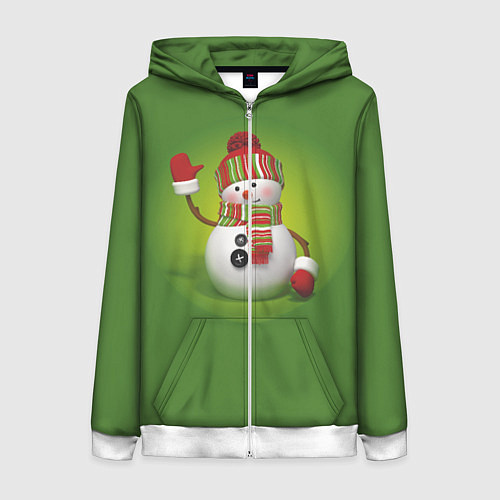 Женская толстовка на молнии Снеговик green / 3D-Белый – фото 1
