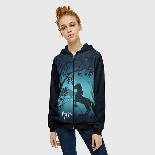 Женская толстовка на молнии Конь / 3D-Черный – фото 3
