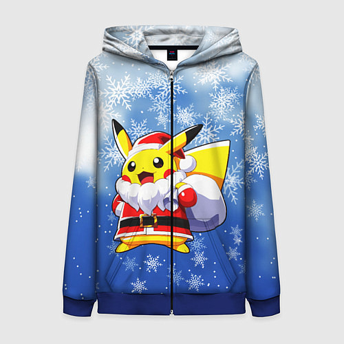 Женская толстовка на молнии НОВОГОДНИЙ ПИКАЧУ / 3D-Синий – фото 1