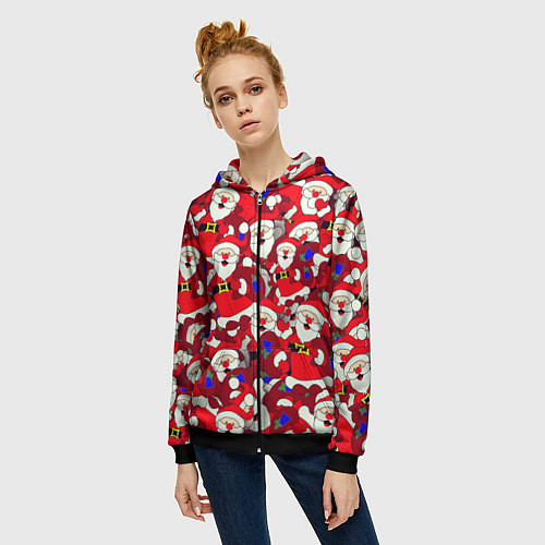 Женская толстовка на молнии Дед Санта / 3D-Черный – фото 3
