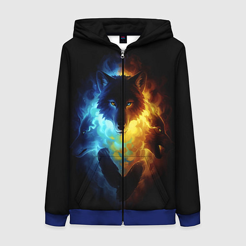 Женская толстовка на молнии Волки в огне / 3D-Синий – фото 1