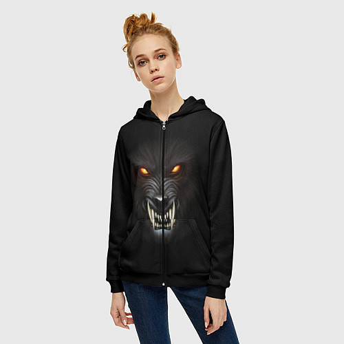 Женская толстовка на молнии Злой Волк / 3D-Черный – фото 3