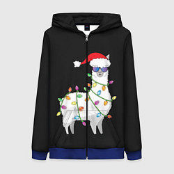 Толстовка на молнии женская Рождественская Лама, цвет: 3D-синий