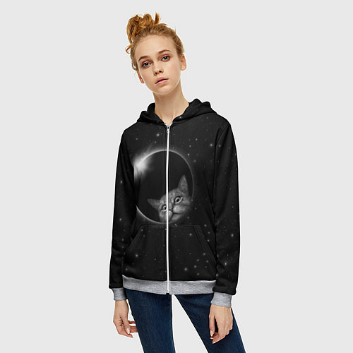 Женская толстовка на молнии Кот в Космосе / 3D-Меланж – фото 3