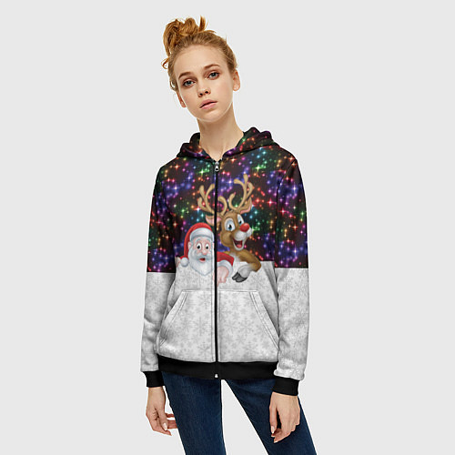 Женская толстовка на молнии Новый Год / 3D-Черный – фото 3