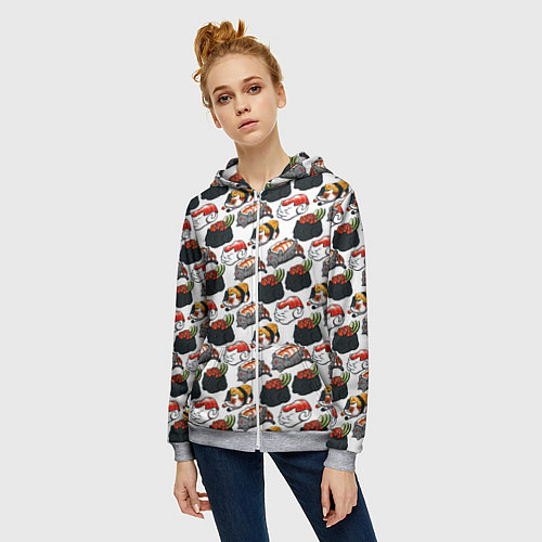 Женская толстовка на молнии Котики Суши / 3D-Меланж – фото 3