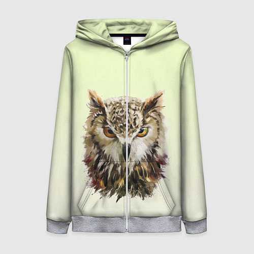 Женская толстовка на молнии Арт сова яркая / 3D-Меланж – фото 1