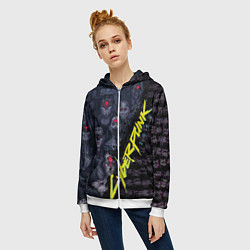 Толстовка на молнии женская Cyberpunk 2077, цвет: 3D-белый — фото 2