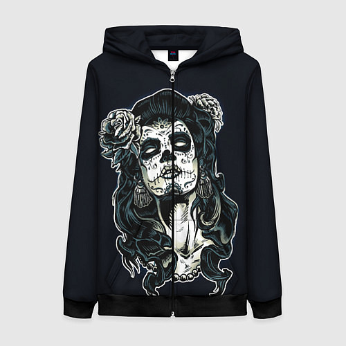 Женская толстовка на молнии Санта Муэрте / 3D-Черный – фото 1