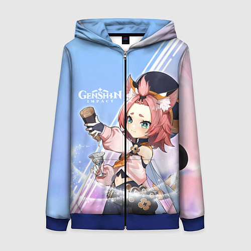 Женская толстовка на молнии Genshin Impact / 3D-Синий – фото 1