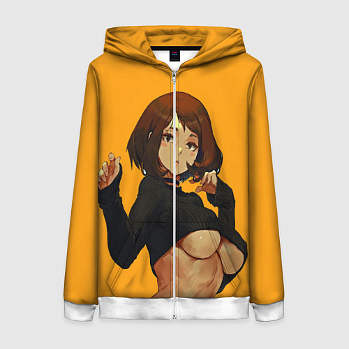 Женская толстовка на молнии Uraraka Ahegao Урарака / 3D-Белый – фото 1