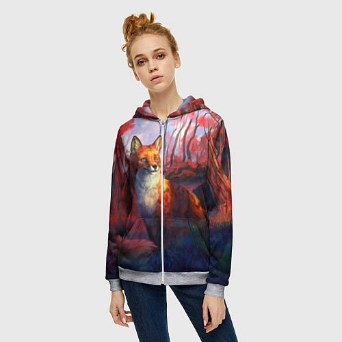 Женская толстовка на молнии Рыжая лиса / 3D-Меланж – фото 3