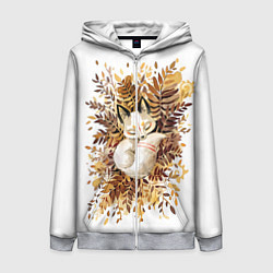 Толстовка на молнии женская Лисичка спит в листьях, цвет: 3D-меланж