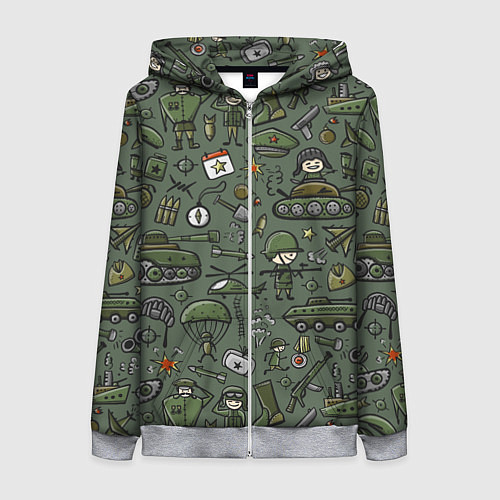 Женская толстовка на молнии Военные атрибуты / 3D-Меланж – фото 1