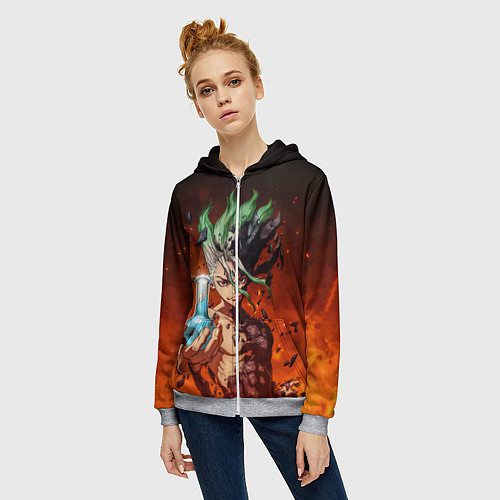 Женская толстовка на молнии Доктор Стоун / 3D-Меланж – фото 3