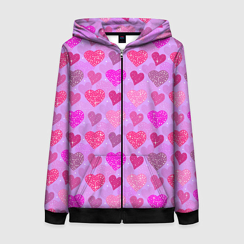 Женская толстовка на молнии Розовые сердечки / 3D-Черный – фото 1