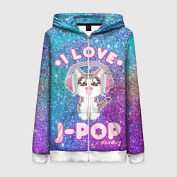 Толстовка на молнии женская I Love Cat Pop, цвет: 3D-белый