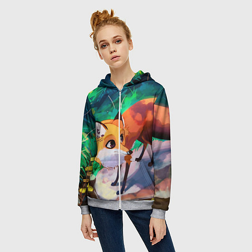 Женская толстовка на молнии Лисичка / 3D-Меланж – фото 3