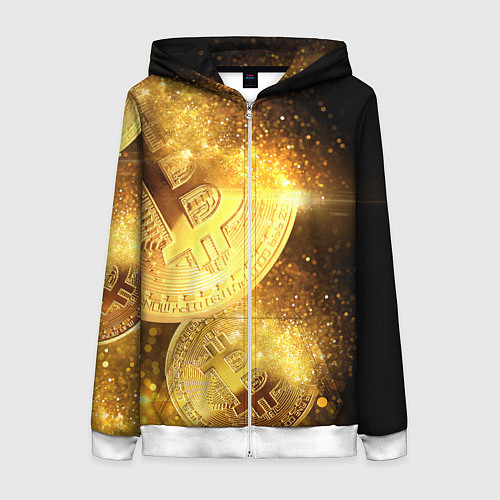 Женская толстовка на молнии БИТКОИН ЗОЛОТО BITCOIN GOLD / 3D-Белый – фото 1