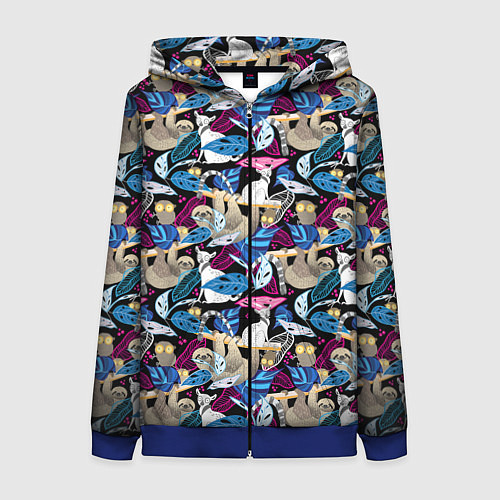 Женская толстовка на молнии Ленивцы и Лемуры / 3D-Синий – фото 1