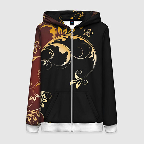 Женская толстовка на молнии Узор - Хохлома / 3D-Белый – фото 1