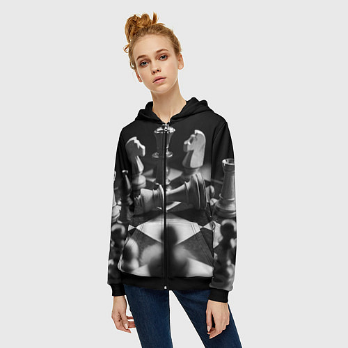 Женская толстовка на молнии Шахматы / 3D-Черный – фото 3