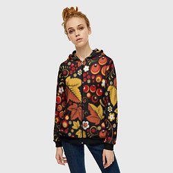 Толстовка на молнии женская ХОХЛОМА, цвет: 3D-черный — фото 2