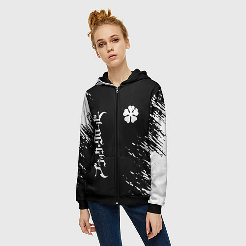 Женская толстовка на молнии Черный клевер / 3D-Черный – фото 3