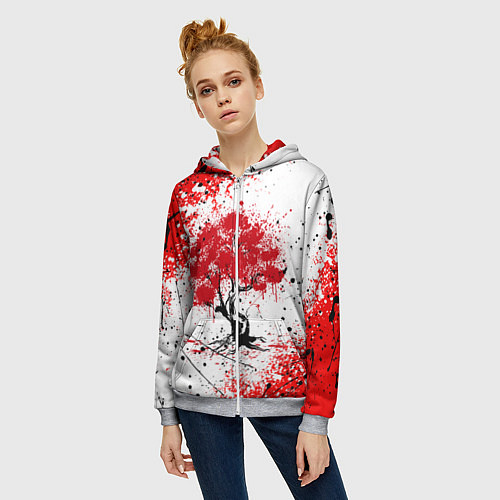 Женская толстовка на молнии САКУРА SAKURA ВИШНЯ / 3D-Меланж – фото 3