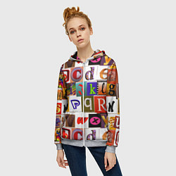 Толстовка на молнии женская Английские буквы 2, цвет: 3D-меланж — фото 2