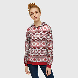 Толстовка на молнии женская Русские народные узоры, цвет: 3D-красный — фото 2