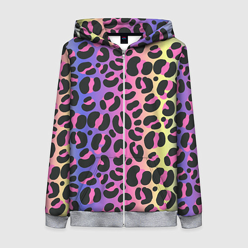 Женская толстовка на молнии Neon Leopard Pattern / 3D-Меланж – фото 1