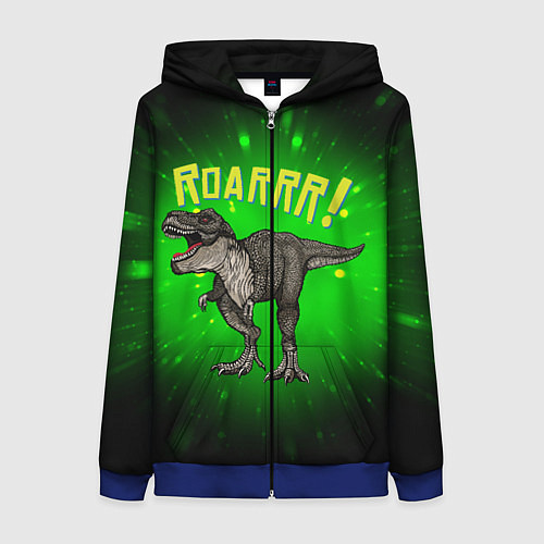 Женская толстовка на молнии Roarrr! Динозавр T-rex / 3D-Синий – фото 1