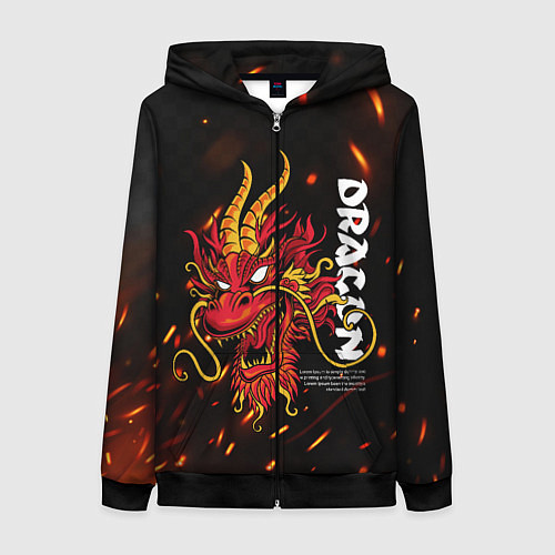 Женская толстовка на молнии Dragon Огненный дракон / 3D-Черный – фото 1