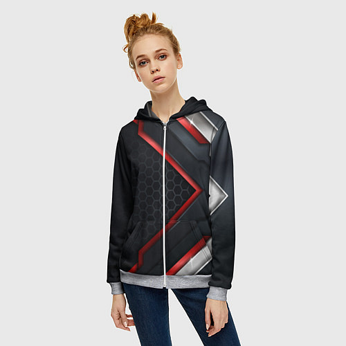 Женская толстовка на молнии Luxury Black 3D СОТЫ / 3D-Меланж – фото 3