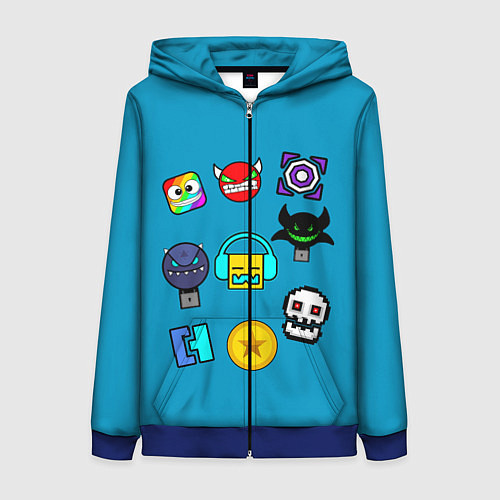 Женская толстовка на молнии Geometry Dash: Icons / 3D-Синий – фото 1