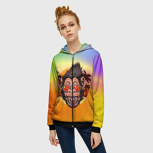 Женская толстовка на молнии Веселая обезьяна в очках / 3D-Черный – фото 3