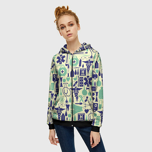 Женская толстовка на молнии Медицина Паттерн Z / 3D-Черный – фото 3