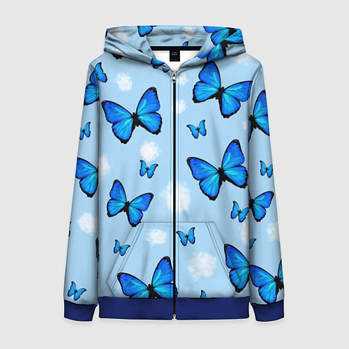 Женская толстовка на молнии Бабочки Моргенштерна / 3D-Синий – фото 1
