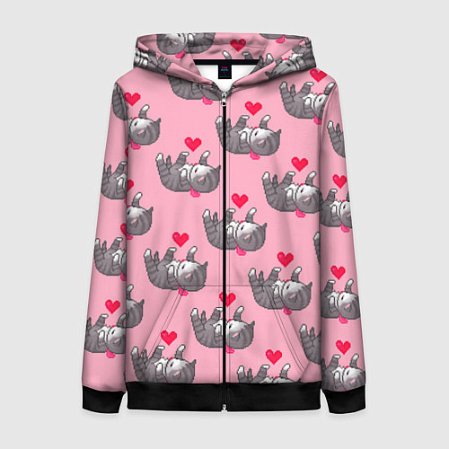 Женская толстовка на молнии Пиксельные котики / 3D-Черный – фото 1