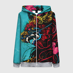 Толстовка на молнии женская Дракон Dragon, цвет: 3D-меланж