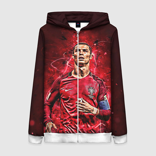 Женская толстовка на молнии Cristiano Ronaldo Portugal / 3D-Белый – фото 1
