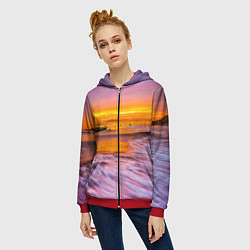Толстовка на молнии женская Закат на пляже, цвет: 3D-красный — фото 2
