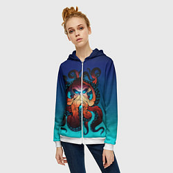 Толстовка на молнии женская Кракен Octopus, цвет: 3D-белый — фото 2