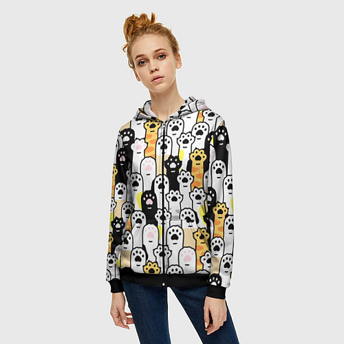 Женская толстовка на молнии КОШАЧИЬ ЛАПЫ / 3D-Черный – фото 3