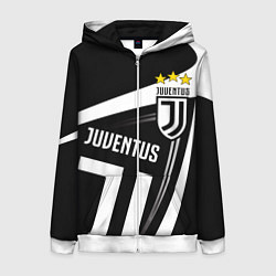 Толстовка на молнии женская JUVENTUS ЮВЕНТУС ПОЛОСЫ, цвет: 3D-белый