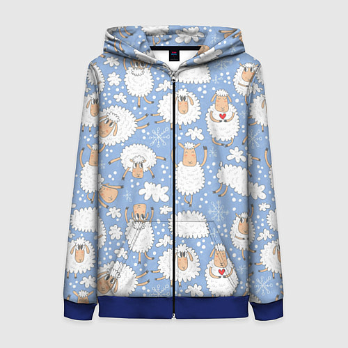 Женская толстовка на молнии Счастливые овечки / 3D-Синий – фото 1