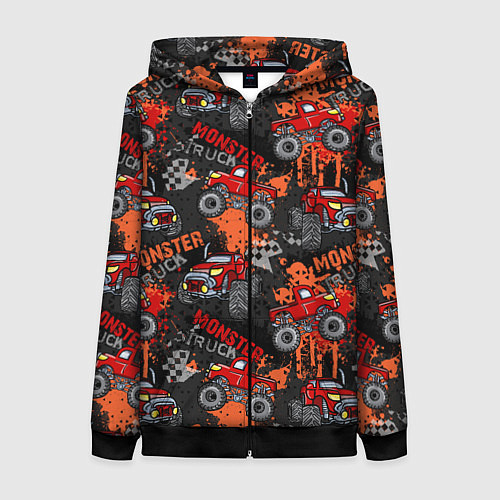 Женская толстовка на молнии MONSTER TRUCK RED / 3D-Черный – фото 1