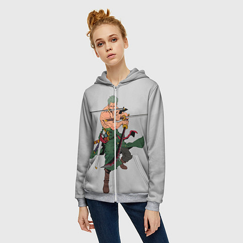 Женская толстовка на молнии Арт Ророноа Зоро, One Piece / 3D-Меланж – фото 3